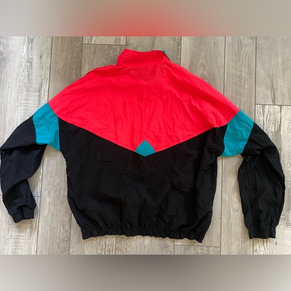 Vintage Shore Club Neon Black Nylon Windbreaker XL Half Zip Pullover 80s 90s - Picture 2 of 8